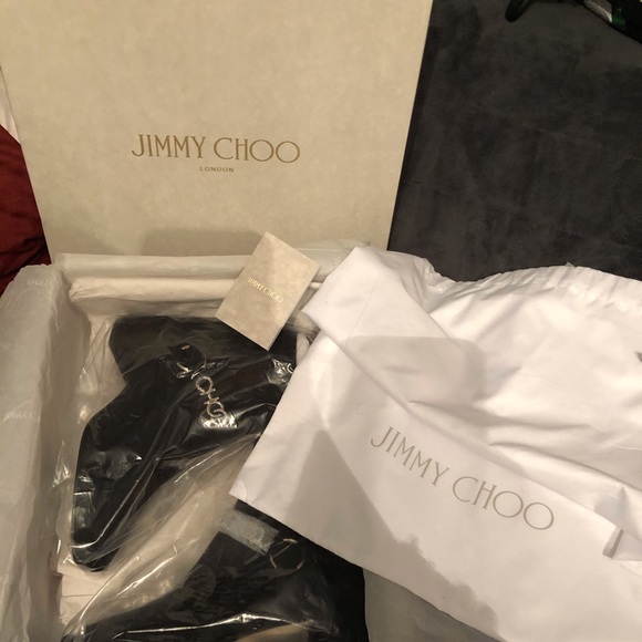 JIMMY CHOO 40MM MALIN SUEDE BOOTIE BLACK/CRYSTAL - Picture 7 of 9